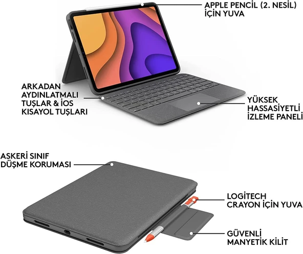 Logitech Slim Folio Touch iPad Air 10.9 4&5. Nesil Klavyeli Kılıf - Resim 5
