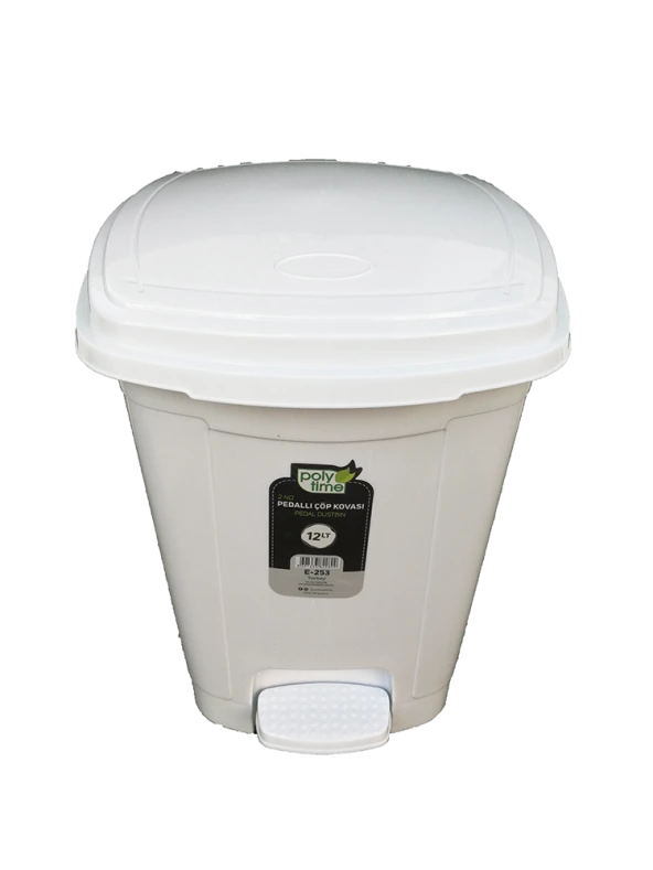 PolyTime 12 Litre Basmalı Pedallı Çöp Kutusu Kovası / Çıkarılabilir İç Kovalı - Beyaz - 34x27x27 Cm.