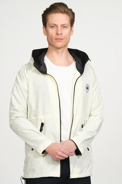 Erkek Dik Yaka Kapüşonlu Fermuarlı Rüzgar ve Su Geçirmez Baharlık İnce Yağmurluk - 4