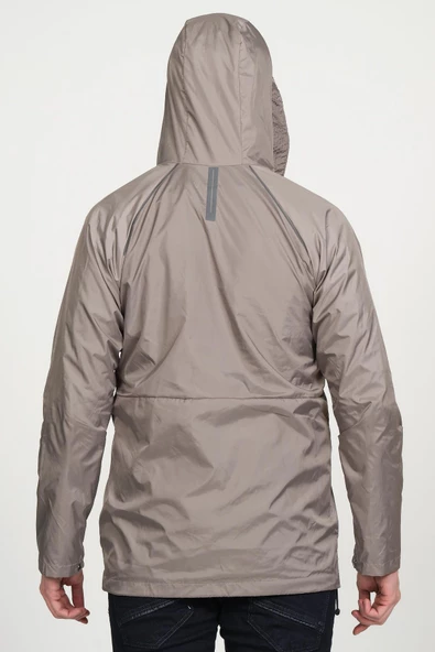 Erkek Dik Yaka Kapüşonlu Fermuarlı Rüzgar ve Su Geçirmez Baharlık İnce Yağmurluk - 11