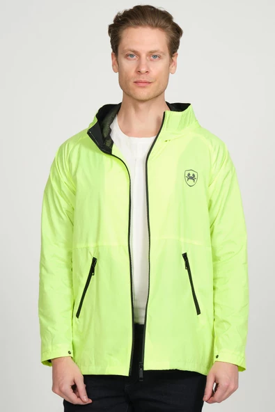 Erkek Dik Yaka Kapüşonlu Fermuarlı Rüzgar ve Su Geçirmez Baharlık İnce Yağmurluk - 5