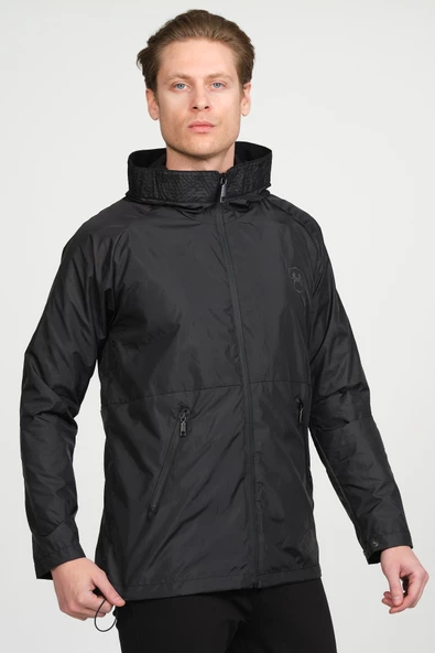 Erkek Dik Yaka Kapüşonlu Fermuarlı Rüzgar ve Su Geçirmez Baharlık İnce Yağmurluk