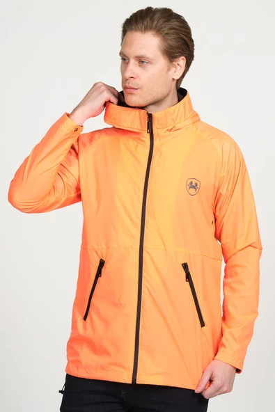 Erkek Dik Yaka Kapüşonlu Fermuarlı Rüzgar ve Su Geçirmez Baharlık İnce Yağmurluk - 6