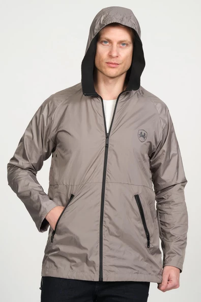Erkek Dik Yaka Kapüşonlu Fermuarlı Rüzgar ve Su Geçirmez Baharlık İnce Yağmurluk - 10