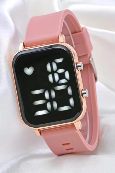 Genç Kız Kadın Saat Pembe Kordon Rose Kasa Led Dijital Ekran ST-304103