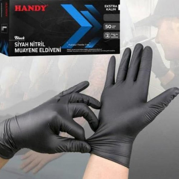 Handy Pudrasız Ekstra Kalın Siyah Nitril Eldiveni XLarge 100 Adet - 2