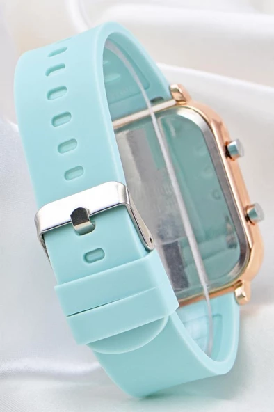 Pinkoli Turkuaz Silikon Kordonlu Led Watch Genç Kız Kadın Kol Saati ST-304104 - Resim 3