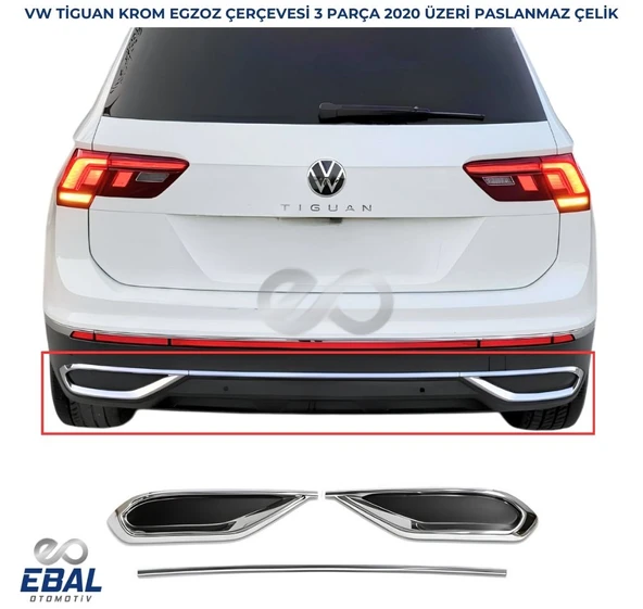 VW Tiguan Krom Egzoz Görünümü Difüzör 3 prç. 2020 ve üzeri ürün görseli
