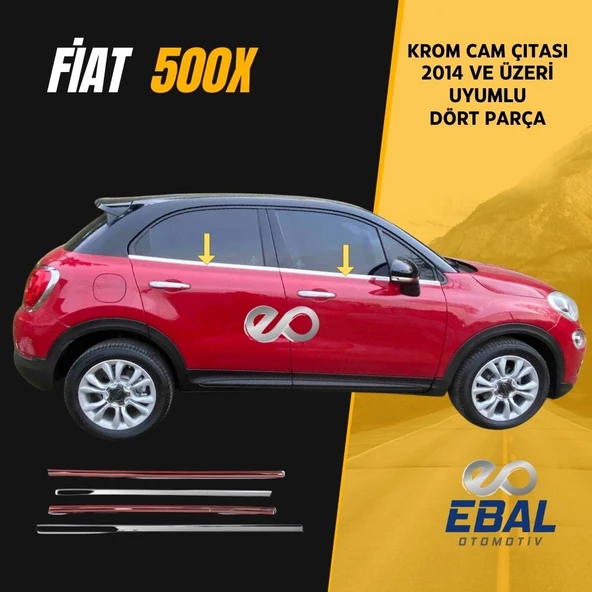 Fiat 500X Krom Cam Çıtası 4 kapı  2014 üzeri Paslanmaz Çelik ürün görseli
