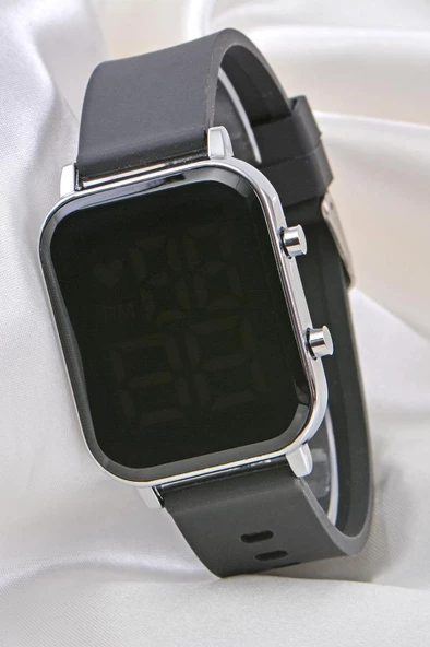 Yeni Siyah Silikon Kordonlu Unisex Genç Kız Kadın Çocuk Led Kol Saati ST-304106 - 4