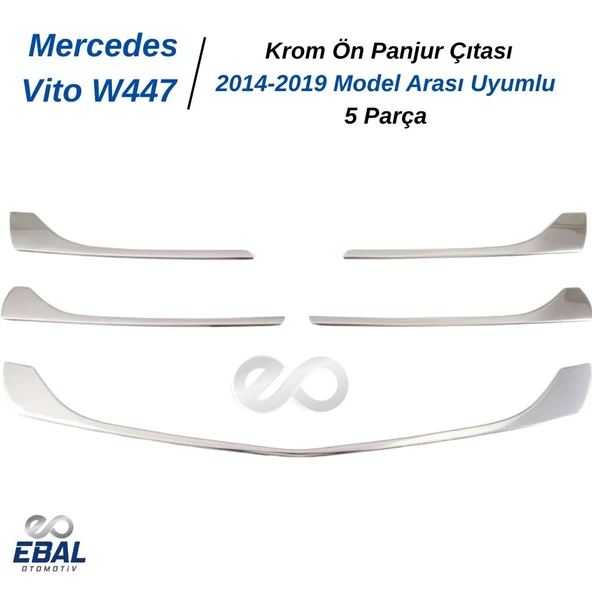 Mercedes Vito W447 Krom Ön Panjur 5 Prç. 2014-2019 Model Arası Uyumlu P. Çelik - 3