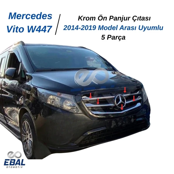 Mercedes Vito W447 Krom Ön Panjur 5 Prç. 2014-2019 Model Arası Uyumlu P. Çelik - 4