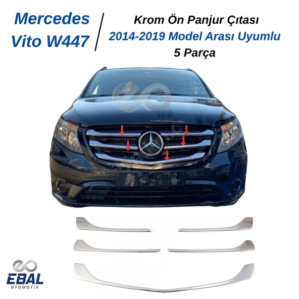 Mercedes Vito W447 Krom Ön Panjur 5 Prç. 2014-2019 Model Arası Uyumlu P. Çelik - 1