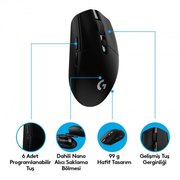 Logitech G305 Siyah LightSpeed Kablosuz Gaming Oyuncu Mouse - 5