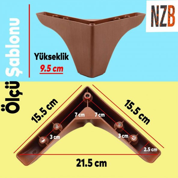 Lüks Mobilya Kanepe Sehpa TV Ünitesi Koltuk Ayağı 9.5 cm Kahverengi Ahşap Desenli Baza Ayak - 2