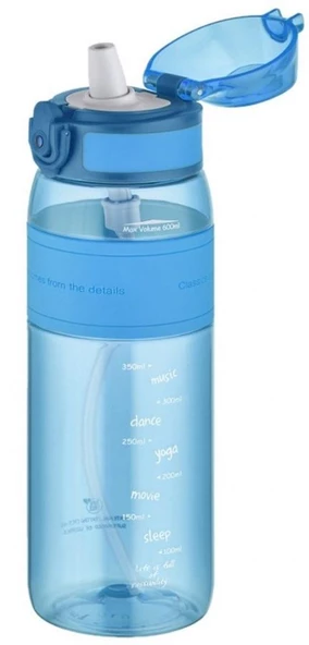 Uzspace 600 ml Turkuaz Pipetli Tritan Su Matarası - Okul, Spor ve Günlük