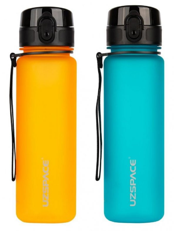 Uzspace 2x500 ml Turuncu ve Mavi Kırılmaz Tritan Matara Suluk Seti - Çocuk ve Yetişkin İçin