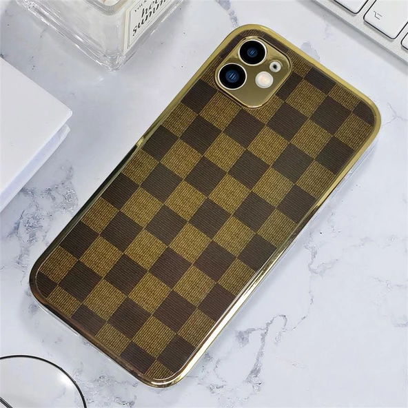 İphone 11 Marble Parlak Mermer Desenli Cam Kare Telefon Kılıfı - Resim 6