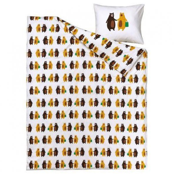 Çocuk Nevresim Takımı Tek Kişilik MeridyenDukkan 150x200/50x60 cm Beyaz-Ayıcık Desenli Renkli Nevresim Çarşafsız - 5