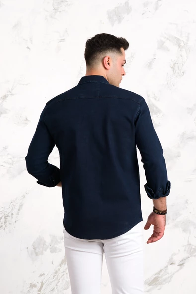 REGULAR FİT ÇİFT CEPLİ RENKLİ ERKEK PAMUKLU KOT GÖMLEK - Resim 11