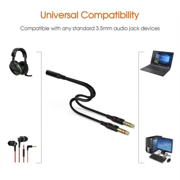 PrimeX PX-8005 Tek Girişli Kulaklığı Bilgisayara Bağlama, Kulaklık ve Mikrofon Ayırıcı, 1 Dişi 2 Ekek 3.5mm Jak Mikrofonlu Kulaklık Ayırıcı, Çevirici - 2