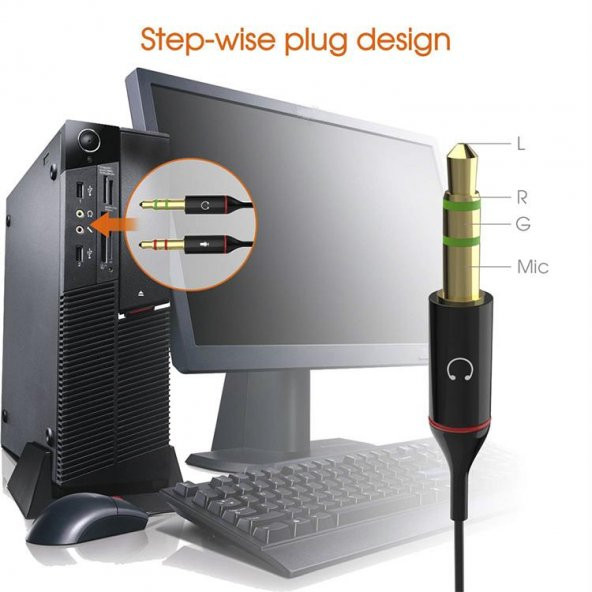 PrimeX PX-8005 Tek Girişli Kulaklığı Bilgisayara Bağlama, Kulaklık ve Mikrofon Ayırıcı, 1 Dişi 2 Ekek 3.5mm Jak Mikrofonlu Kulaklık Ayırıcı, Çevirici - 3