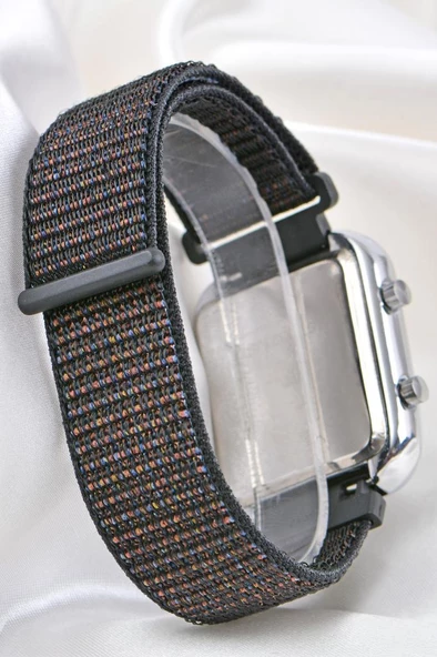 Yeni Sezon Cırtlı Yapışır Kordon Siyah Kadın Saati Led Bileklik Kol Saat ST-304109 - 3