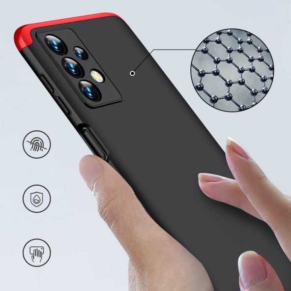 KNY Samsung Galaxy A23 Kılıf 3 Parça 360 Ays Kapak Siyah - Kırmızı - 3