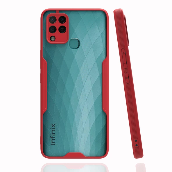 KNY İnfinix Hot 10 Kılıf Renkli Silikon Kenarlı Kamera Korumalı Buzlu Parfe Kapak Kırmızı