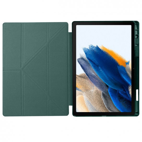 KNY Samsung Galaxy Tab A8 10.5 İnç X200 Kılıf Arkası Silikon Standlı Kapaklı Kalemlikli Tri Folding  Mor - 4