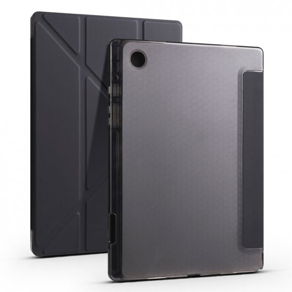 KNY Samsung Galaxy Tab A8 10.5 İnç X200 Kılıf Arkası Silikon Standlı Kapaklı Kalemlikli Tri Folding  Mor - 5