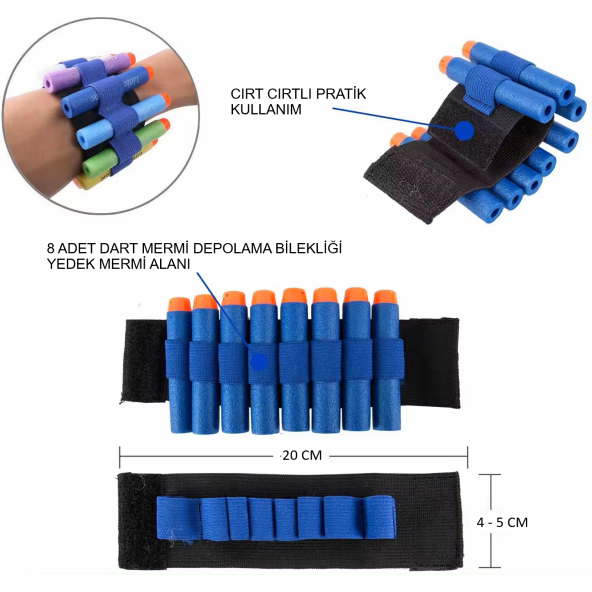 2 ADET  nerf bileklik kolluk oyuncak mermi depolama yedek şarjör oyun aksesuarı