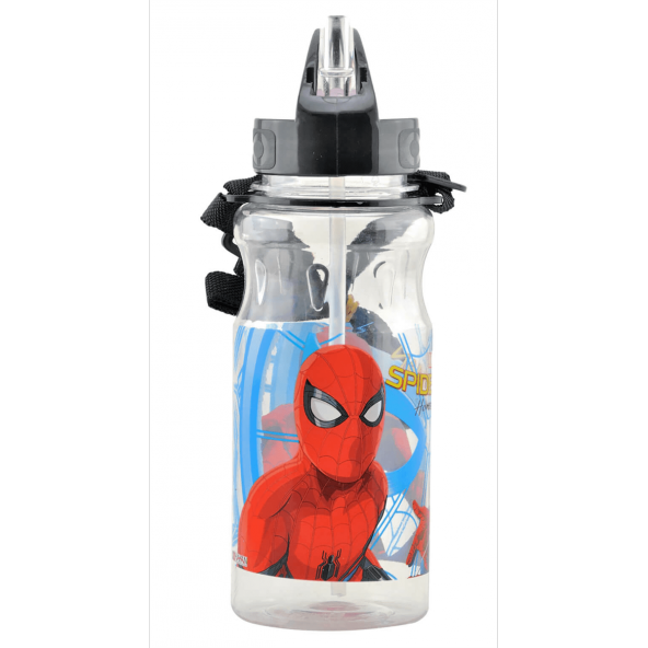 Hakan Çanta Spiderman 500 ml Şeffaf Kırılmaz Matara - 78778 Orjinal Lisanslı Örümcek Adam Matara Suluk Pratik Kapak