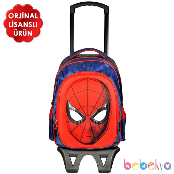 Hakan Çanta Lisanslı Spiderman Çekçekli Okul Çantası Kabartmalı Örümcek Adam Çekçekli Çanta