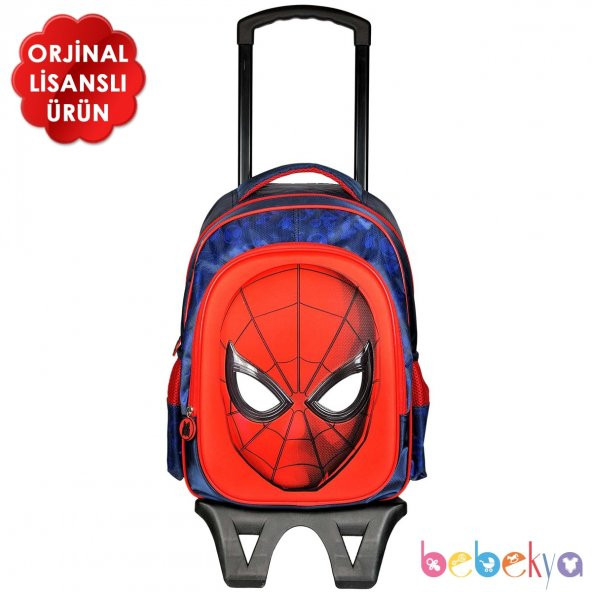Hakan Çanta Lisanslı Spiderman Çekçekli Okul Çantası Kabartmalı Örümcek Adam Çekçekli Çanta