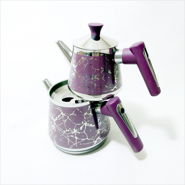 Kendinden Süzgeçli Battal Büyük Aile Dev 2,5 Lt. Boy Mor Paslanmaz Çelik Demlik Çaydanlık