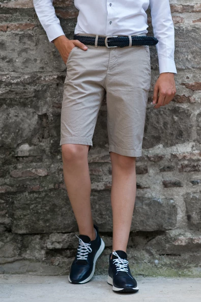 GABARDİN KUMAŞ BİTİK DESENLİ PAMUKLU REGULAR FİT CHİNO YAN CEP ERKEK ŞORT - 6