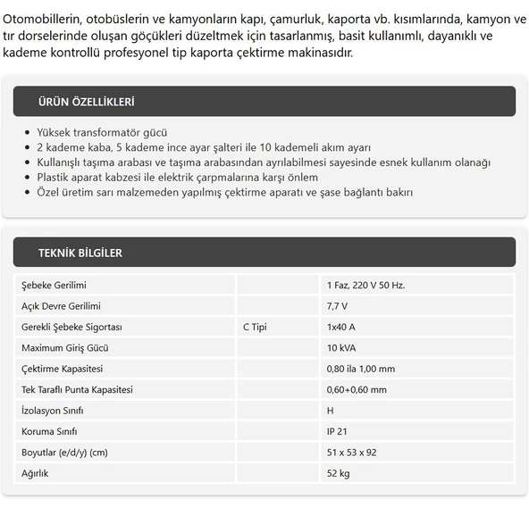 Demiriz CS 10000 Kaporta Çektirme Makinası Sehpalı 10 KWA - 1 APARATLI - 2