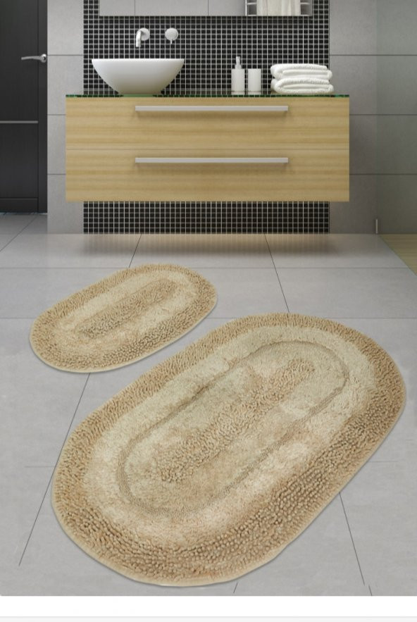 İkili banyo paspas seti oval kahverengi ???? pamuklu - 2
