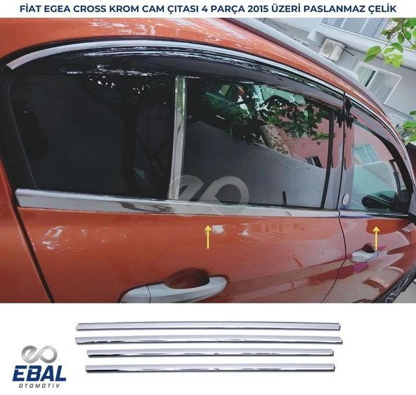 Fiat Egea Cross Krom Cam Çıtası 4 parça 2020 ve üzeri P.Çelik ürün görseli 1