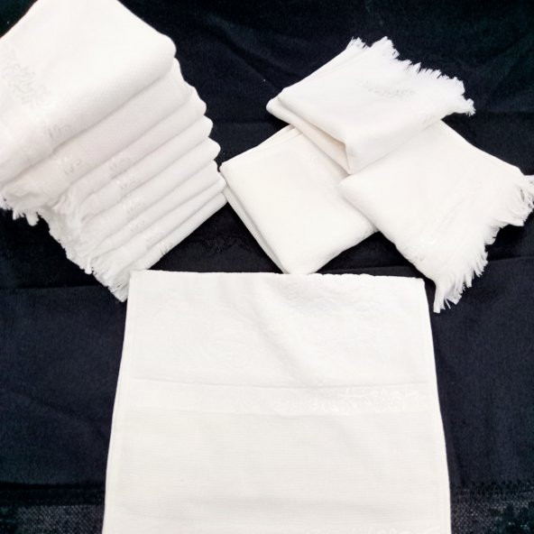 Etamin işleme mutfak havlu seti 12 adet 50 x 30 cm Beyaz