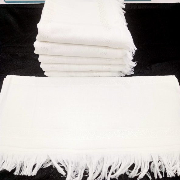 KANAVİÇE İŞLEME KADİFE SOFT BEYAZ HAVLU SETİ 6 ADET 50 X 90 CM - 2