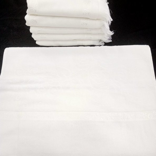 KANAVİÇE İŞLEME KADİFE SOFT BEYAZ HAVLU SETİ 6 ADET 50 X 90 CM - 3
