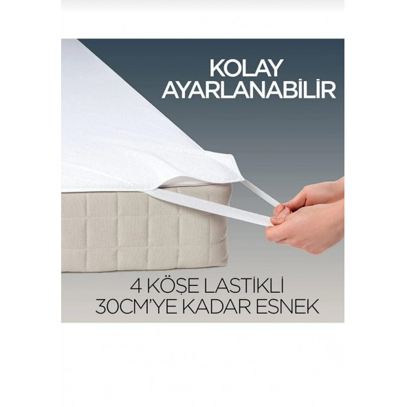 Sıvı  Geçirmez Yatak Alezi Yatak Koruyucu Çarşaf  Dört Kenar Lastikli Duble Battal boy yatak alezi 200 x 200 cm - 5