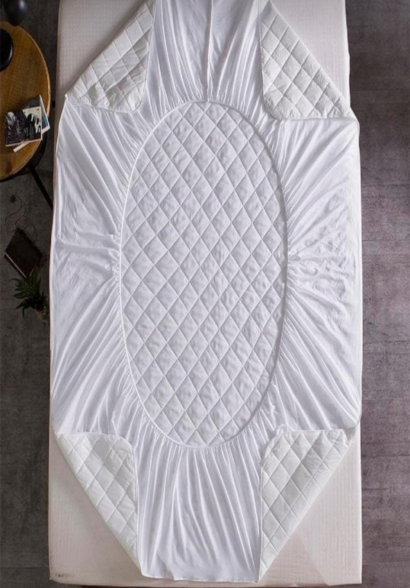 Pamuklu Çift Kişilik  Sıvı Geçirmez   Fİtted  Tulum Yatak Alezi  Beyaz 160x200cm Ölçüsünde - 4