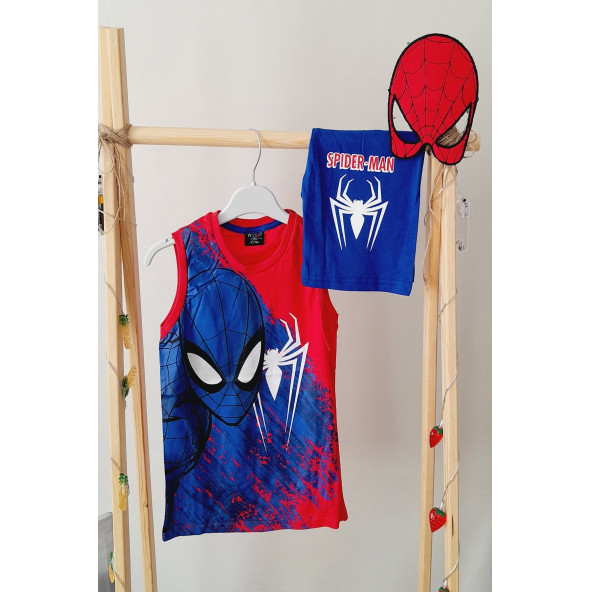 Erkek Çocuk Örümcek Adam Spiderman Baskılı Maskeli Kolsuz Takım - 1