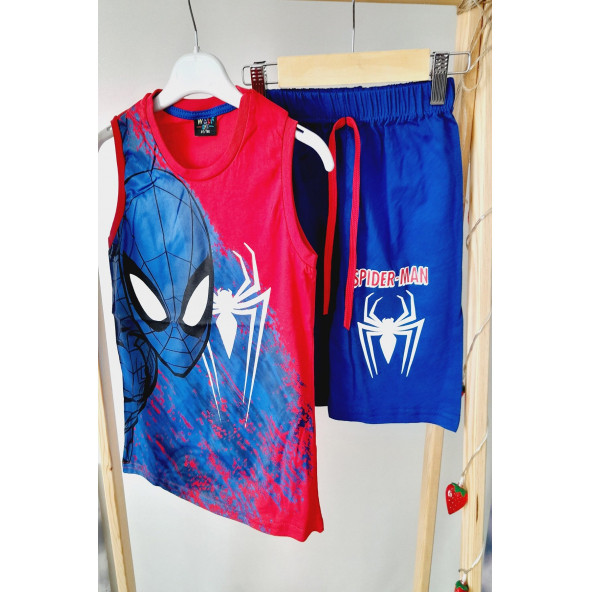 Erkek Çocuk Örümcek Adam Spiderman Baskılı Maskeli Kolsuz Takım - 2