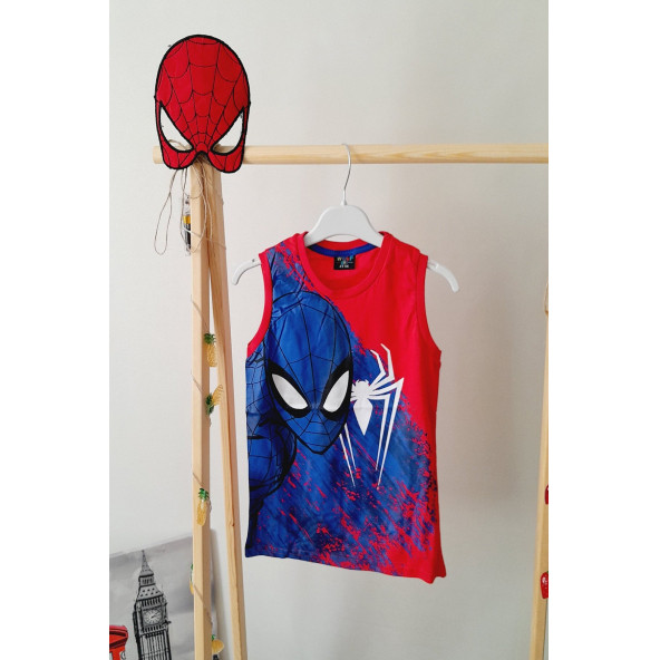 Erkek Çocuk Örümcek Adam Spiderman Baskılı Maskeli Kolsuz Takım - 5