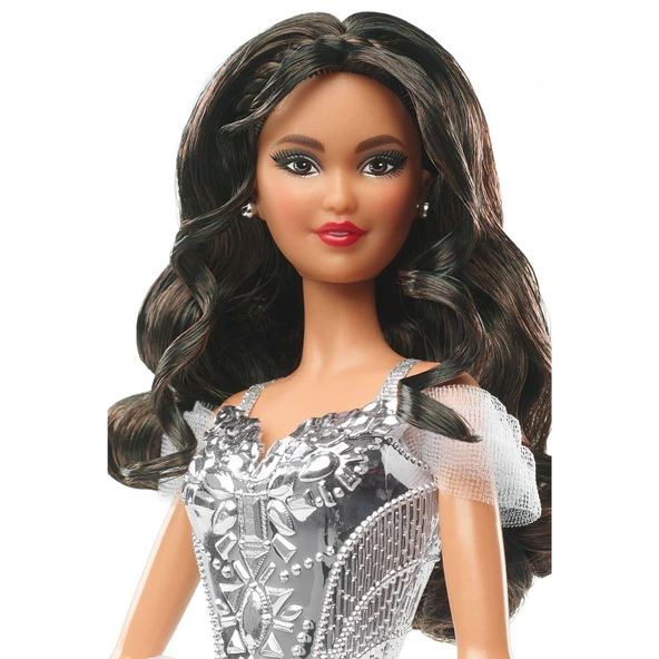 Orjinal Barbie 2021 Mutlu Yıllar Bebeği Esmer Barbie Yılbaşı Bebeği GXL20 - 3