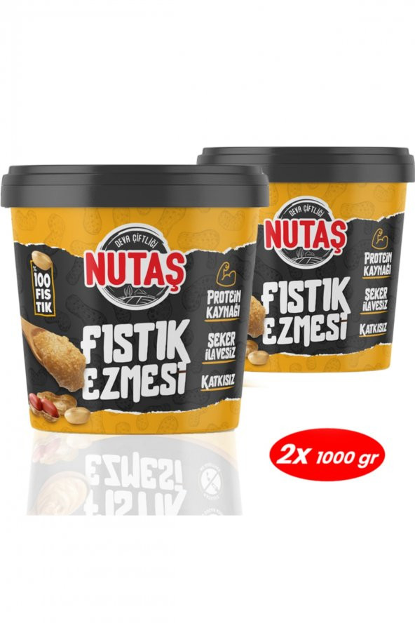 2 Kg Şekersiz Katkısız 100 Fıstık Ezmesi (2 X 1000 GR)
